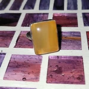 Gold Agate Rectangle Sterling Silver Ring | Sz. 7